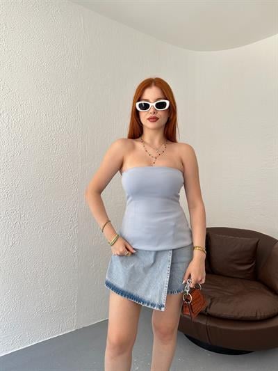 Straplez Bluz Açık mavi