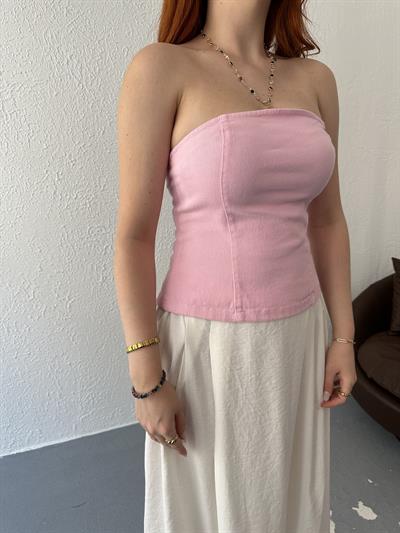 Straplez Bluz Toz pembe
