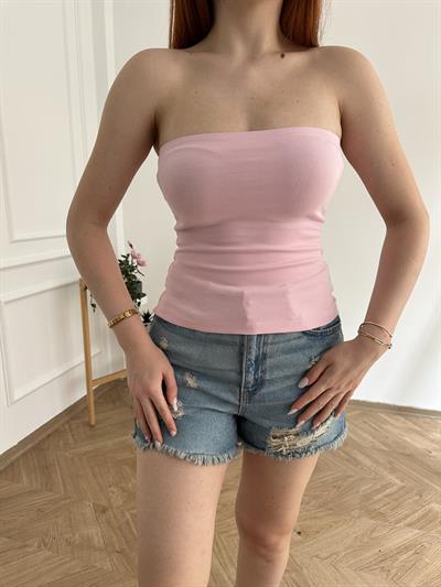 Straplez Bluz Toz pembe