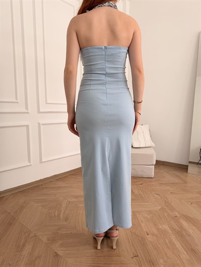 Straplez Midi Elbise Açık mavi