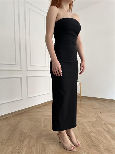 Straplez Midi Elbise Siyah