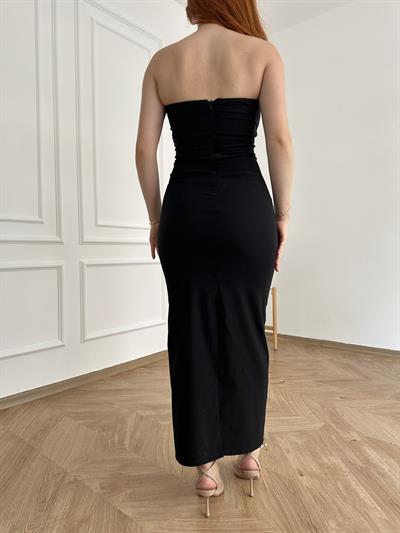 Straplez Midi Elbise Siyah
