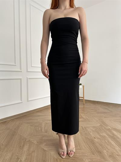 Straplez Midi Elbise Siyah