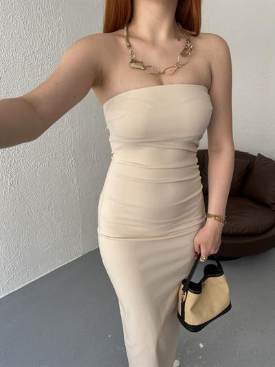 Straplez Midi Elbise Taş