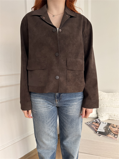 Süet Cepli Ceket Kahve