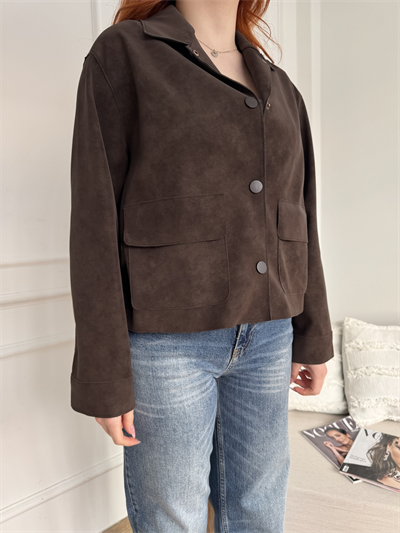 Süet Cepli Ceket Kahve