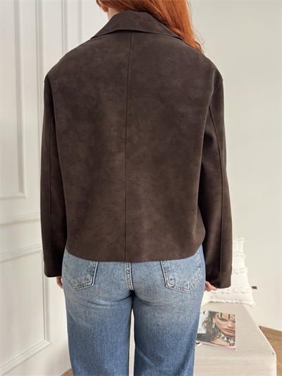 Süet Cepli Ceket Kahve