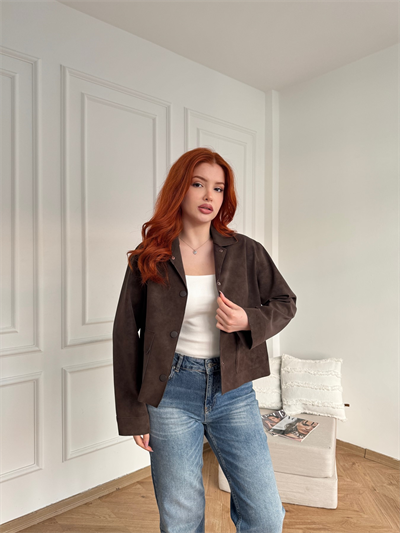 Süet Cepli Ceket Kahve