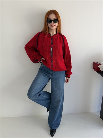 Süet Cepli WideLeg Jean Pantolon Koyu mavi