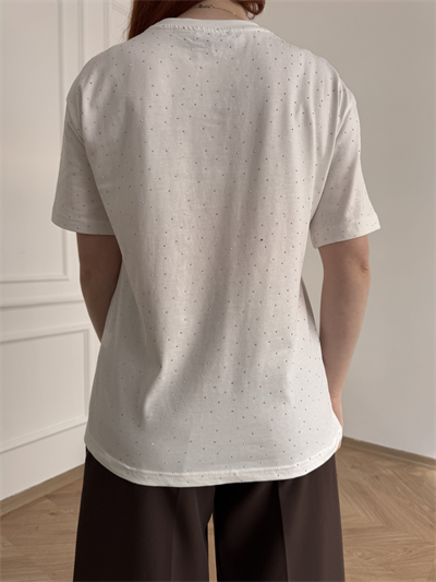 Taş Baskılı Tshirt Ekru