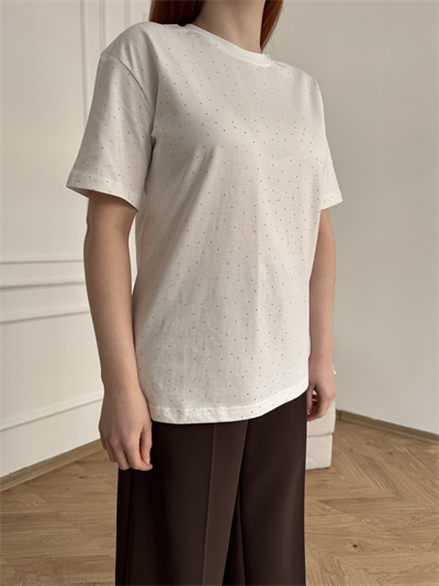 Taş Baskılı Tshirt Ekru