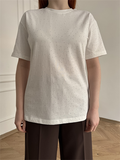 Taş Baskılı Tshirt Ekru