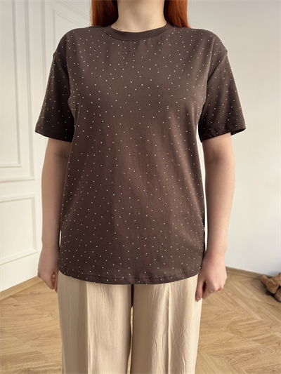 Taş Baskılı Tshirt Kahve