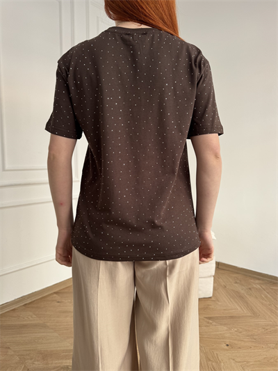 Taş Baskılı Tshirt Kahve