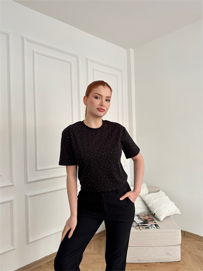 Taş Baskılı Tshirt Siyah