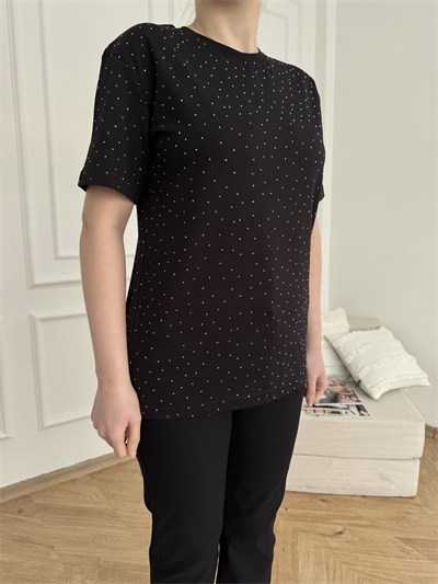 Taş Baskılı Tshirt Siyah