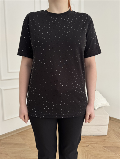 Taş Baskılı Tshirt Siyah