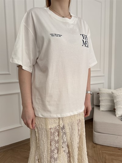The Met Baskılı Oversize Tshirt Ekru