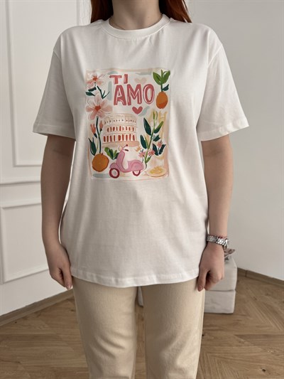 Tiamo Baskı T-shirt Ekru