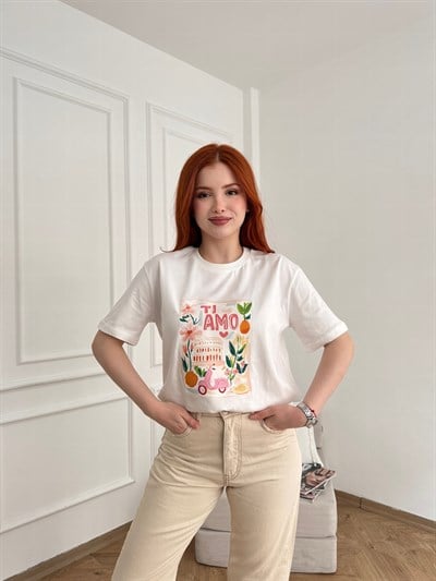 Tiamo Baskı T-shirt Ekru