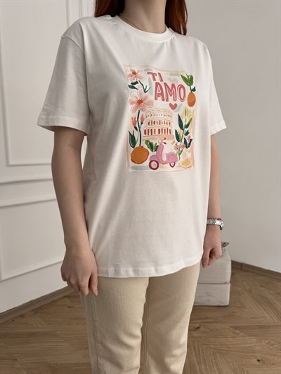 Tiamo Baskı T-shirt Ekru