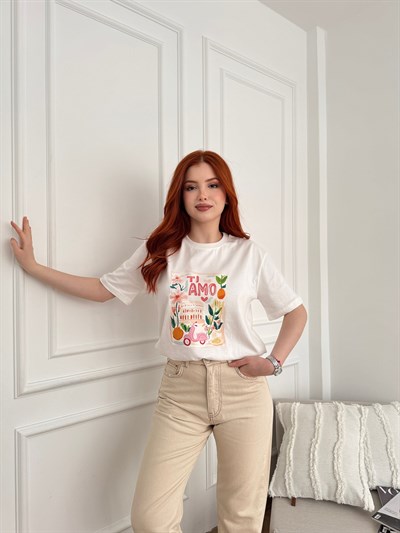 Tiamo Baskı T-shirt Ekru