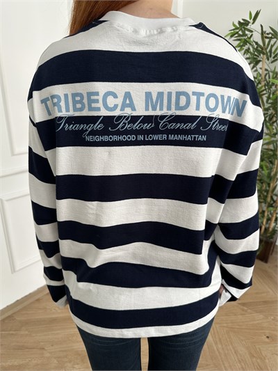 Tribeca Midtown Baskı Kalın Çizgili Sweat Beyaz-laci