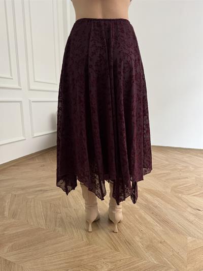 Tül Asimetrik Etek Bordo