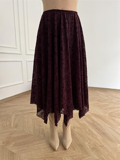 Tül Asimetrik Etek Bordo
