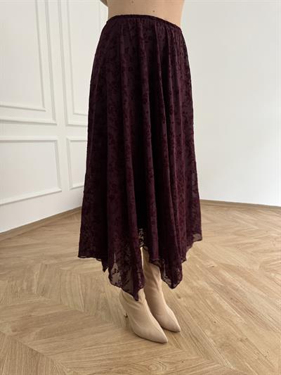 Tül Asimetrik Etek Bordo