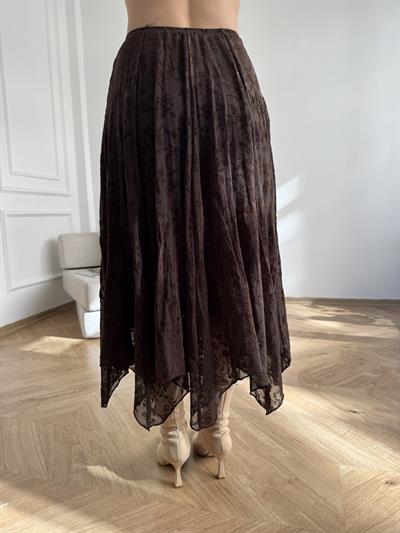 Tül Asimetrik Etek Kahve