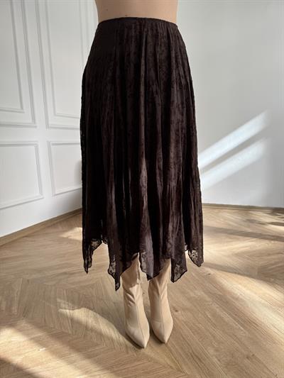 Tül Asimetrik Etek Kahve