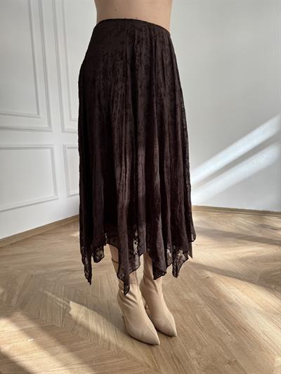 Tül Asimetrik Etek Kahve