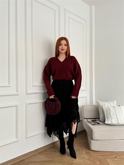 Tül Asimetrik Etek Siyah