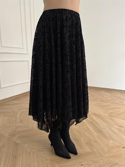 Tül Asimetrik Etek Siyah