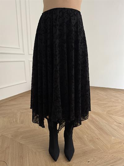 Tül Asimetrik Etek Siyah