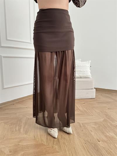 Tül Detay Etek Kahve