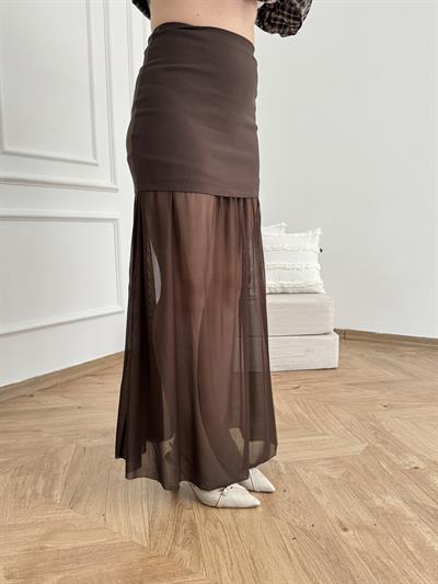 Tül Detay Etek Kahve