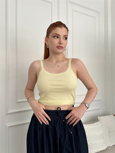 Tül Detaylı Askılı Atlet Sarı