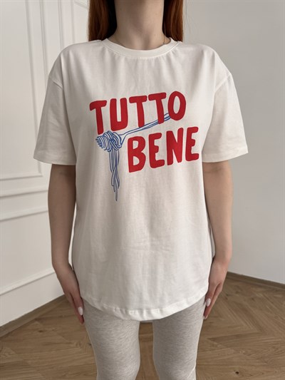 Tutto Bene Baskılı T-shirt Ekru
