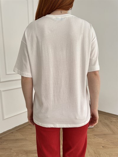 Under Blue Shadows Baskı T-shirt Ekru