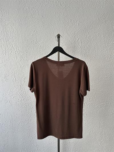 V Yaka Oversize Tişört Kahve