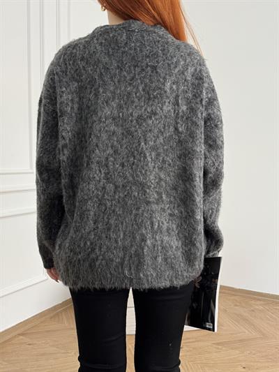 V Yaka Şardonlu Hırka Antrasit