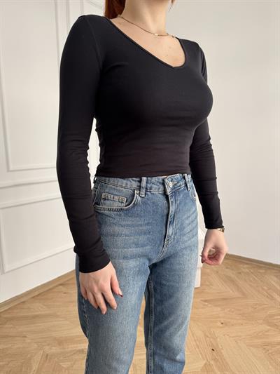 V Yaka Uzun Kol Body Siyah