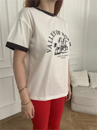 Valley Of Horses Nakışlı T-shirt Ekru