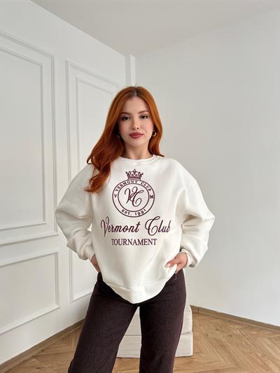 Vermont Club Nakışlı Sweatshirt Ekru