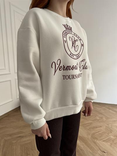 Vermont Club Nakışlı Sweatshirt Ekru