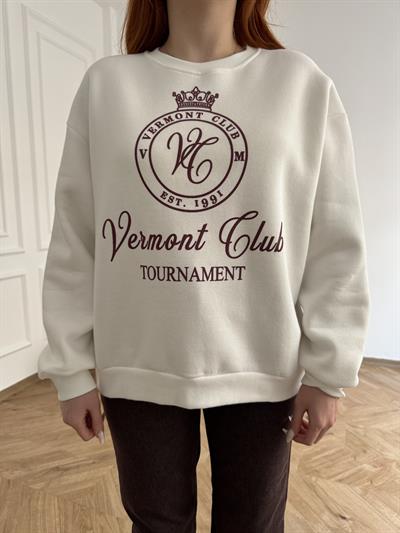 Vermont Club Nakışlı Sweatshirt Ekru