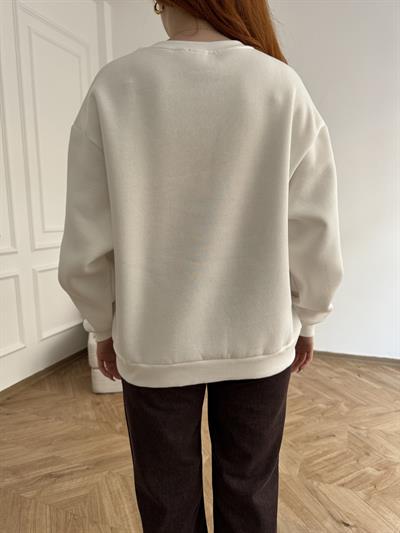 Vermont Club Nakışlı Sweatshirt Ekru