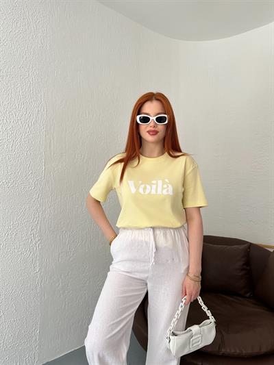 Voıla Baskılı Tişört Sarı
